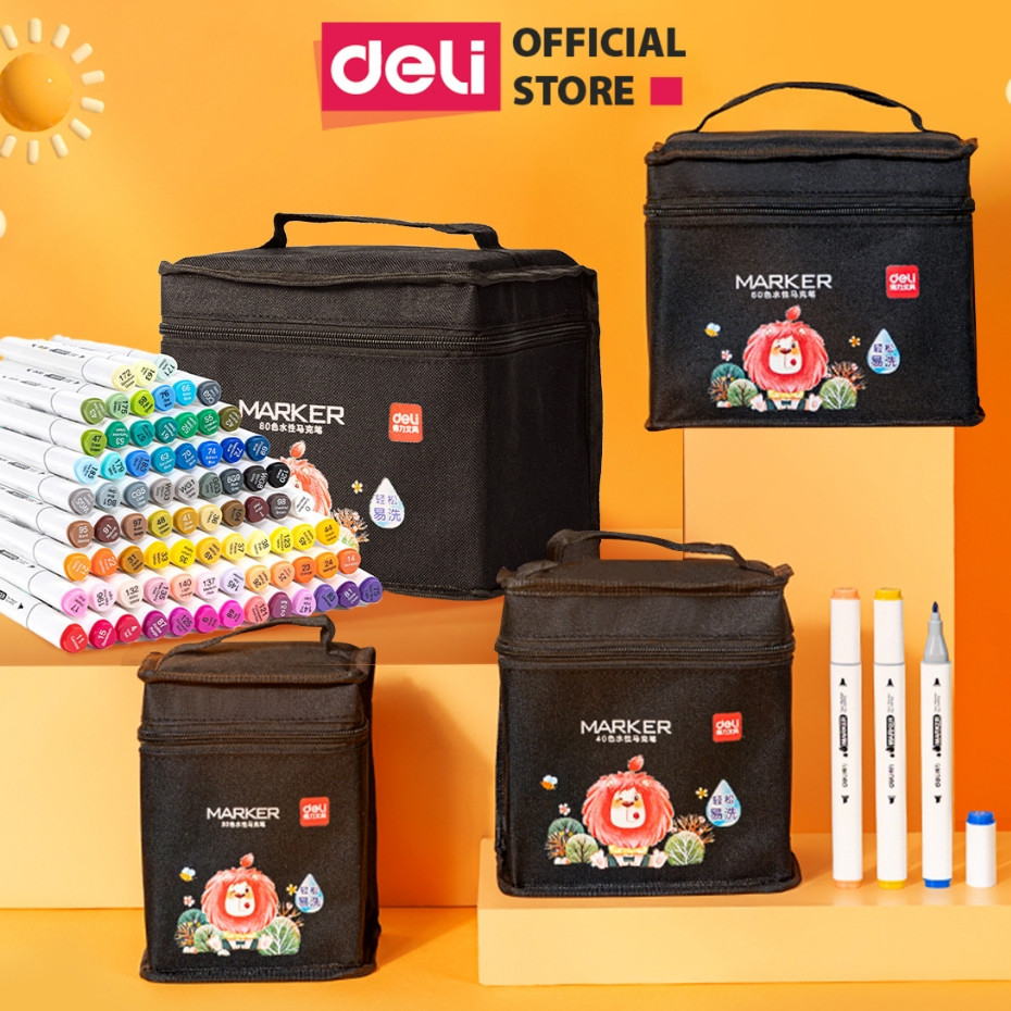 Bút Màu Dạ Marker 2 Đầu Học Sinh Có Thể Rửa Trôi Deli - Màu Sắc Tươi Sáng Trẻ Em Chuyên Nghiệp Tô Màu Vẽ Tranh An Toàn