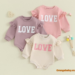 Oraby-baby girls cổ tròn áo liền quần dài tay ruffle chữ thêu áo liền quần