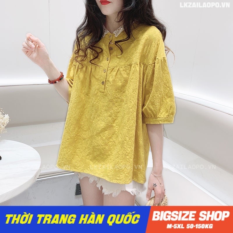 Áo sơ mi nữ tay lỡ Bigsize Áo sơ mi babydoll kiểu form rộng cổ bèo màu Hồng mùa hè Phong cách Hàn Quốc Thời Trang đẹp