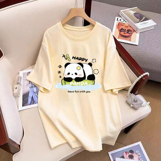 Fashmily 100% Cotton Áo Thun Nữ Quá Khổ Xuân Hè Rời Thường Ngày 2024 Thời Trang Mới Cổ Tròn Tay Ngắn Quần Áo Học Sinh