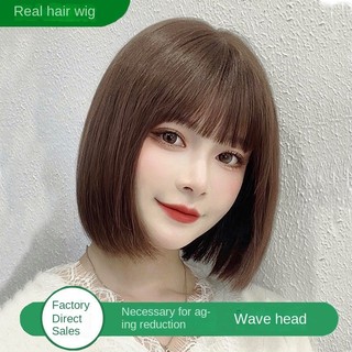 Tóc giả nữ tóc ngắn thật tóc mũ bob head air bangs xương đòn tóc nữ full mũ thật tóc giả bộ