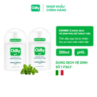 Combo 2 Dung dịch vệ sinh phụ nữ Chilly Gel chiết xuất bạc hà se se lạnh, bùng tươi mát chai 200ml