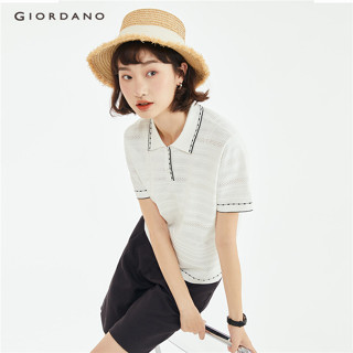 Áo sweater polo GIORDANO 18353907 thiết kế rỗng màu sắc tương phản thời trang cho nữ