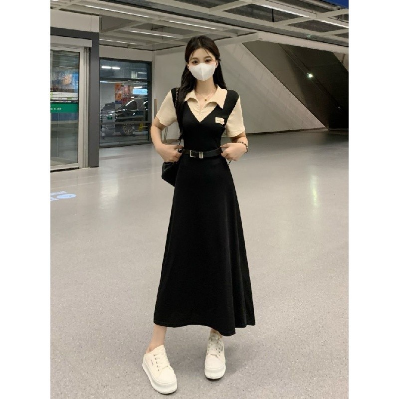 Váy body dáng dài váy basic hàn quốc váy sang chảnh đầm maxi bigsize Ve Áo Tính Khí Váy Ngắn Tay Nữ Preppy Phong Cách Váy Mùa Hè | BigBuy360 - bigbuy360.vn