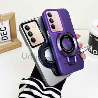Vỏ khung sang trọng VIVO V27 V27pro V27E vỏ cứng mờ acrylic dày vỏ chống sốc có giá đỡ hút từ tính tròn