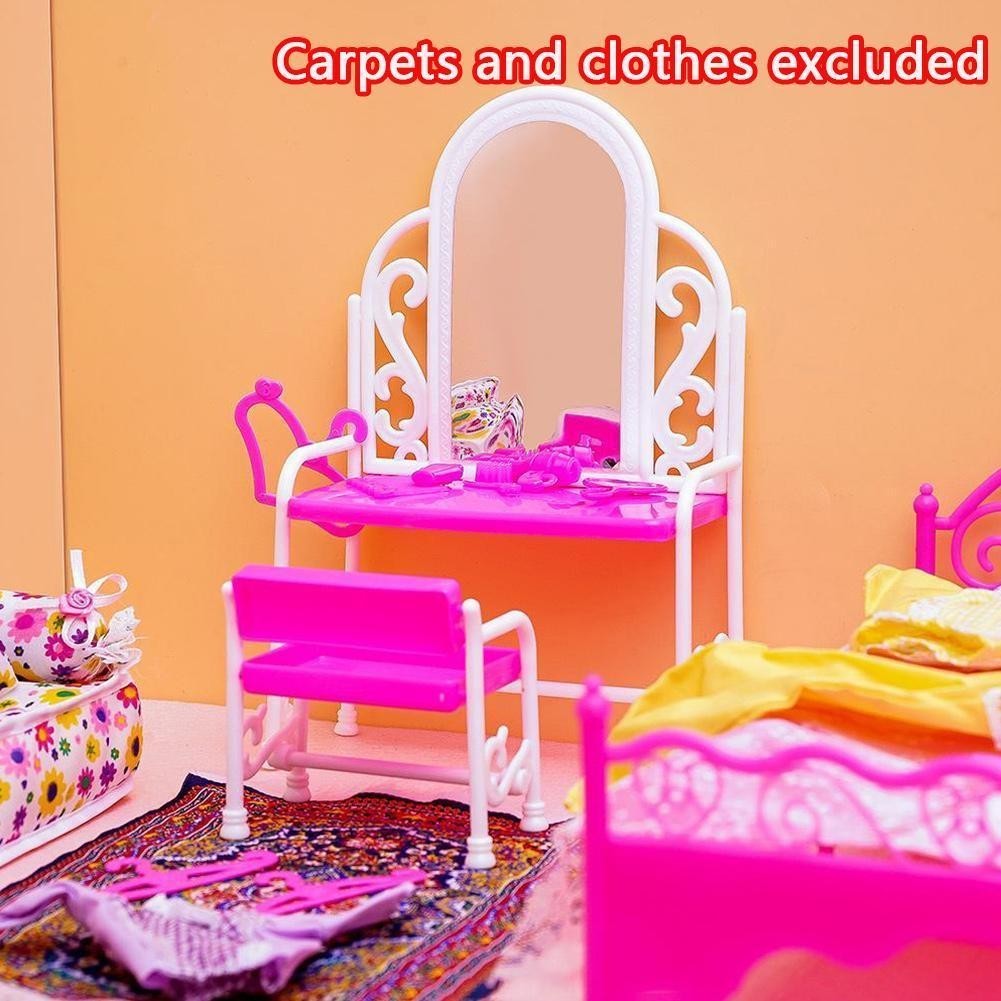 Bộ bàn &amp; ghế ngủ thời trang cho búp bê nội thất Barbies Phòng ngủ C6U8