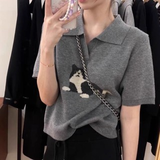 Áo thun ngắn tay dệt kim polo cỡ lớn Oeggeo dành cho nữ