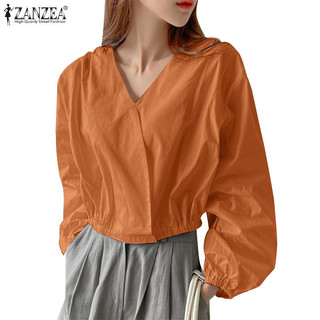 Zanzea Áo dài tay cổ chữ V màu trơn hàng ngày dành cho nữ Hàn Quốc