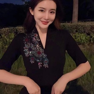 Daisy Nữ Mới Thu Đông 2024 Thời Trang Cổ Trái Tim Thanh Lịch Công Sở Nặng Kim Cương Giả Nữ Cao Cấp Áo Sơ Mi