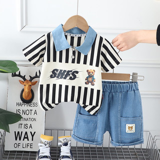 Bộ quần áo bé trai mùa hè Áo thun ngắn tay sọc thời trang + Quần Short Bộ thể thao trẻ em 2 chiếc Bộ đồ bé gái 1-5Y Bộ đồ thể thao trẻ em