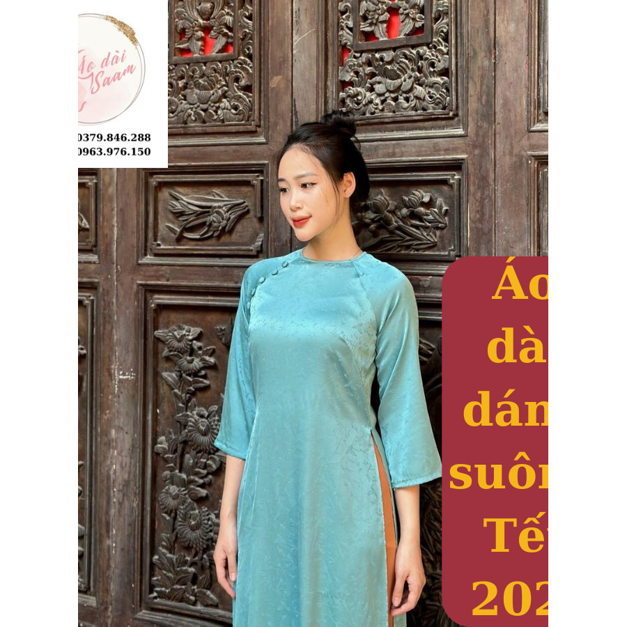 Áo dài nữ cách tân dáng suông màu xanh két tay lỡ áo dài miin thiết kết chuyên cover linn design gii