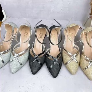 Giày cao gót kiểu trong 7.5cm bít mũi da nhủ kim tuyến dây bóng chéo mũi - BM78 video ảnh thật
