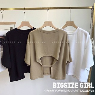 Áo thun nữ tay ngắn Bigsize Áo croptop kiểu form rộng cổ tròn hở lưng trắng mùa hè Phong cách Hàn Quốc Thời Trang đẹp