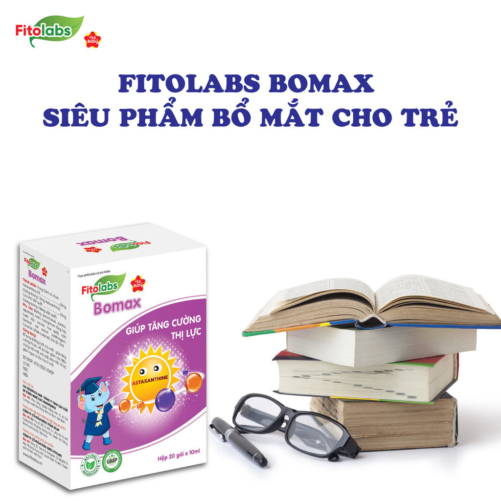 Bổ Mắt Cho Bé Fitolabs Bomax Bổ Sung Dưỡng Chất Giúp Hạn Chế Khô Và Mỏi Mắt, Tăng Cường Thị Lực Hộp 20 Gói