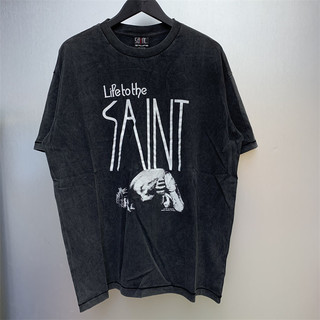 Saint Michael Retro nặng nề xu hướng cũ dáng rộng đường phố Áo thun ngắn tay thông thườngJFGER