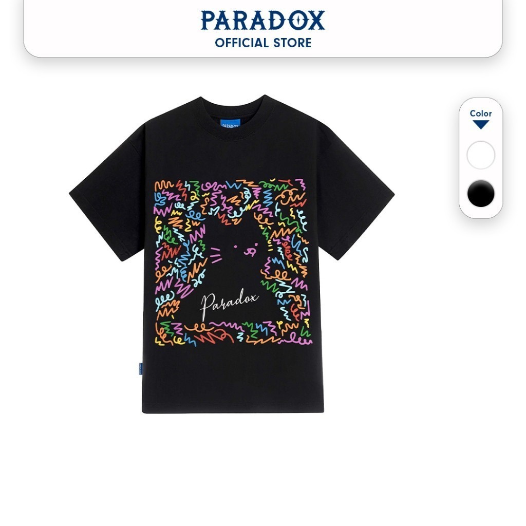 COD Áo thun form rộng Paradox tay lỡ - Unisex - In hình - MEW PAINT - Đen, Trắng /