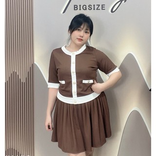 Set Váy Thun Tăm Nữ 45-90kg Phối Sọc Bigsize Cho Nàng Béo Xinh