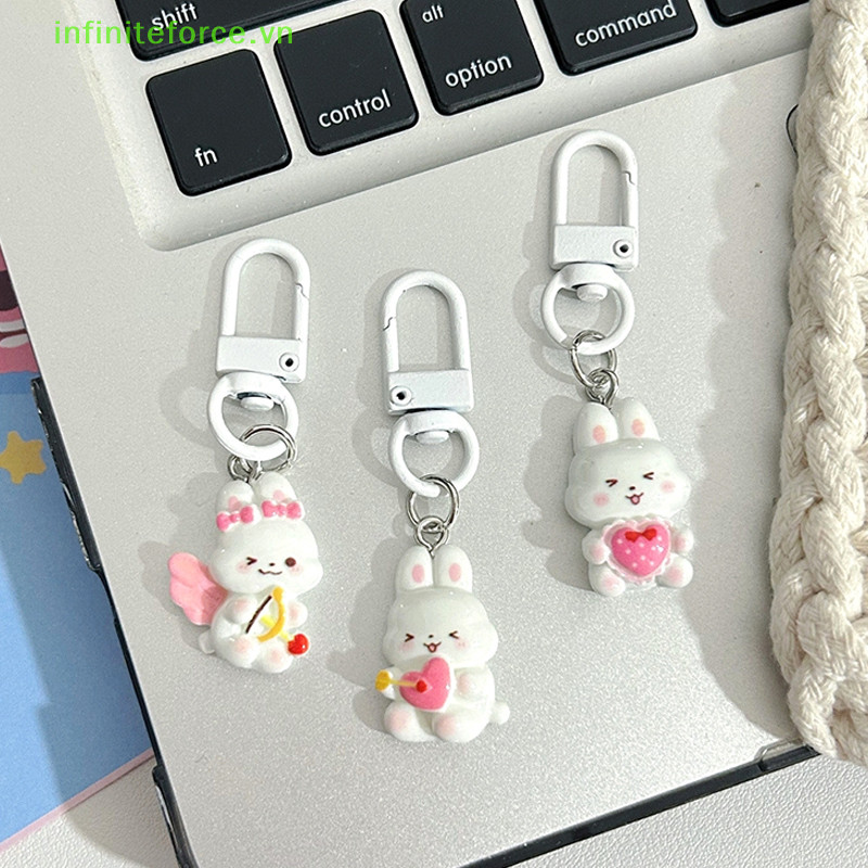 [Invn] Móc khóa thỏ ngọt ngào dễ thương Hoạt hình Bunny White Angel Love Pink Mặt dây chuyền Móc khóa ô tô Ba lô trang trí túi Ch Gửi đến Quà tặng Bestie [VN]