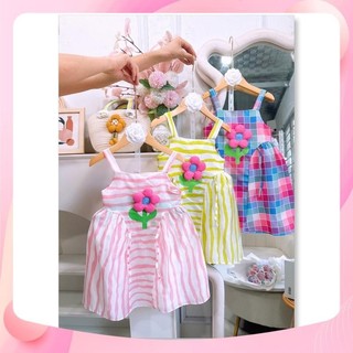 Váy đầm kẻ hoa nổi 2 dây cho bé gái