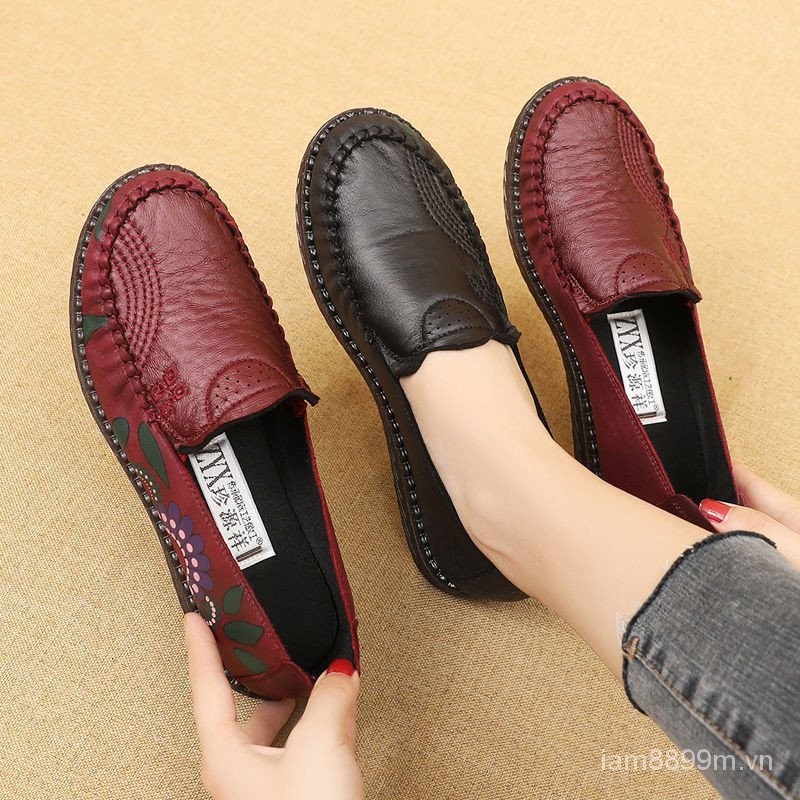 Giày Mẹ Thoải Mái Phong Cách Mới Slip-On Nữ Giày Đơn Bò Tendon Đế Mềm Trung Niên Người Cao Tuổi Đế Bằng Chống @ -031924 Iinm IINM