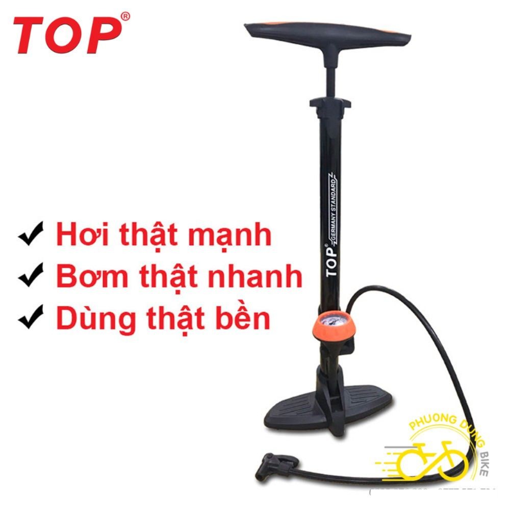 Bơm sàn xe đạp TOP có đồng hồ đo áp suất