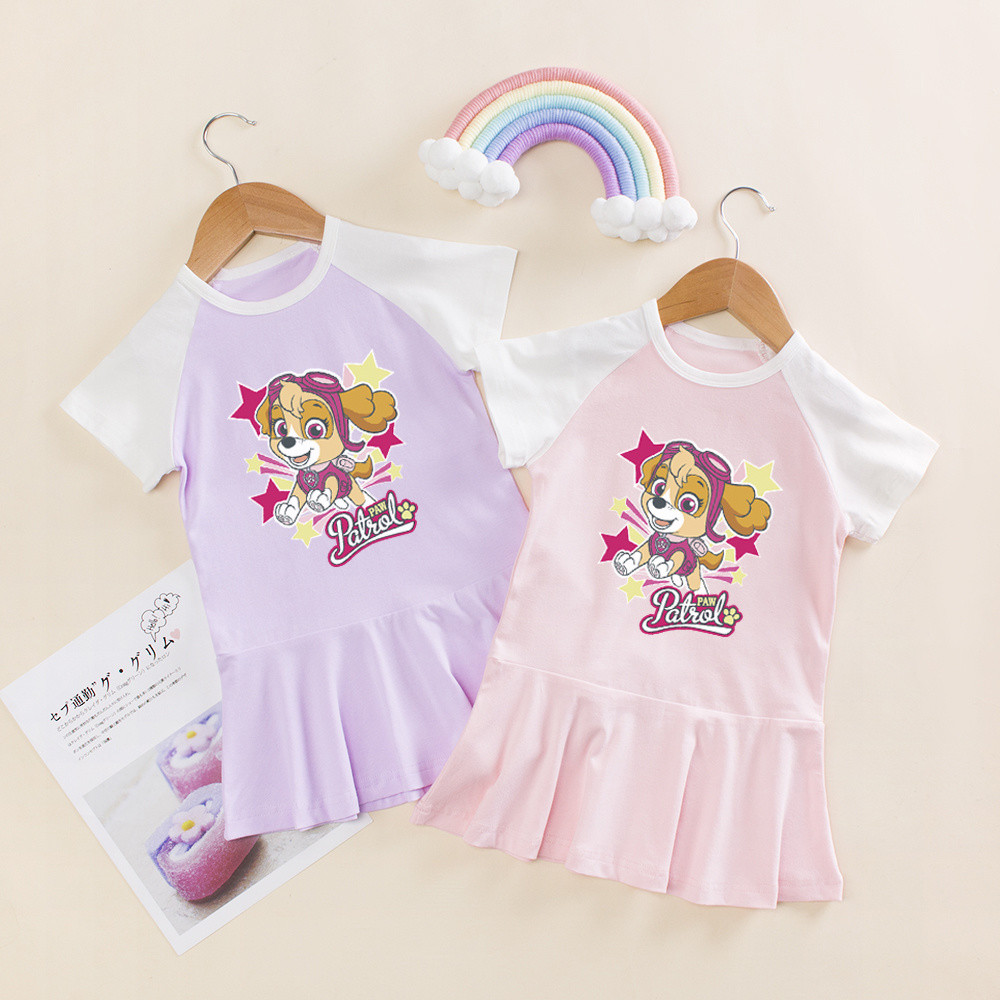 Váy cotton mùa hè cho bé gái Paw Patrol, quần áo chó hoạt hình cho trẻ em, váy mỏng cho bé gái, quần