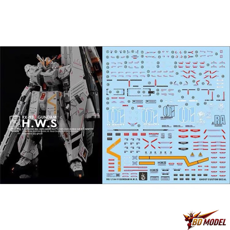 DECAL Water [GHOST] RG 1 / 144 RX93 V NU HWS Gundam Đèn đen phản quang