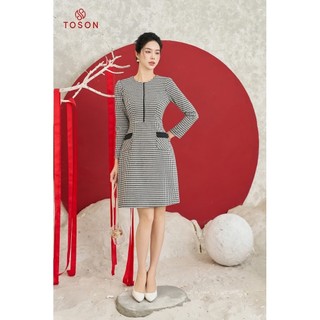 Đầm u mi kẻ dáng suông dài tay 42245K33 Toson