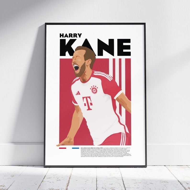 POSTER BÓNG ĐÁ ⭐️ Cầu Thủ Harry Kane Trong Màu Áo Bayern Munich - Tranh Treo Tường - Wall Decor - FR