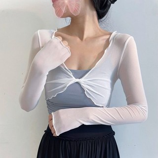 Áo sơ mi lưới dài tay gợi cảm với áo sơ mi Crop ren trong suốt lấp lánh sang trọng