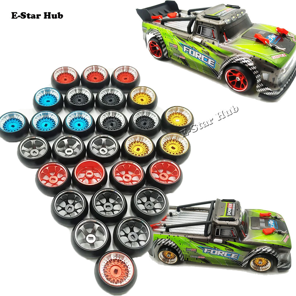 4 Cái / bộ Vành Bánh Rc Hợp Kim + Lốp Trôi Cho 1 / 28 Wltoys K969 K989 P929 Kyosho Rally Model Car N