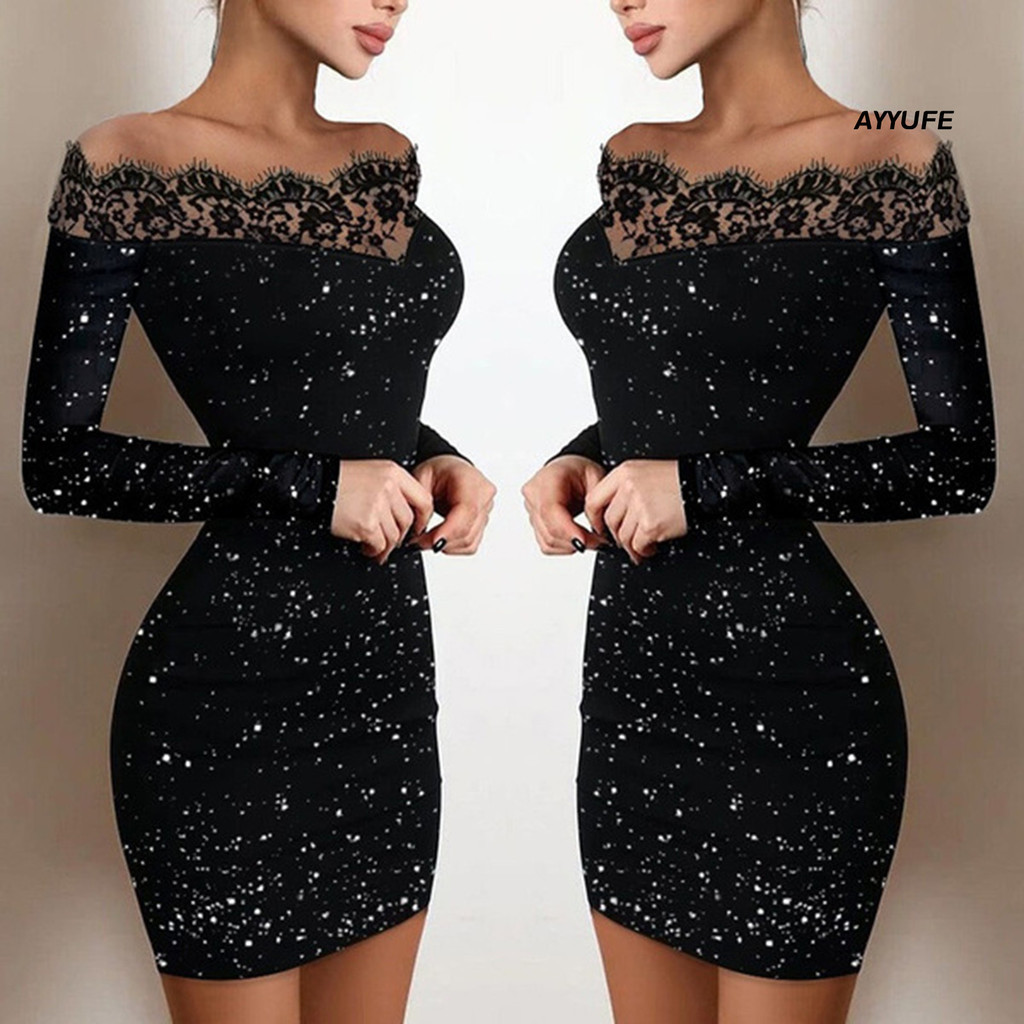 Ayyufe Nữ Mini Đầm Nối Thiết Kế Tắt Vai Quần Áo Vỏ Skinny Đầm Cho Câu Lạc Bộ