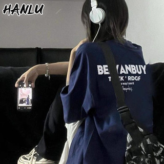 Hanlu Áo thun ngắn tay cotton nguyên chất mới dành cho nữ kiểu Mỹ phong cách Hàn Quốc dáng rộng oversize top