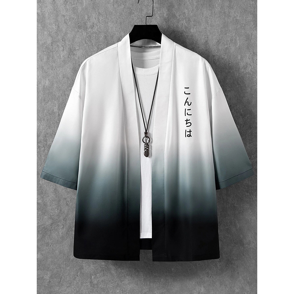 Manfinity Hypemode kimono gradient rộng rãi dành cho nam với họa tiết chữ Nhật Bản