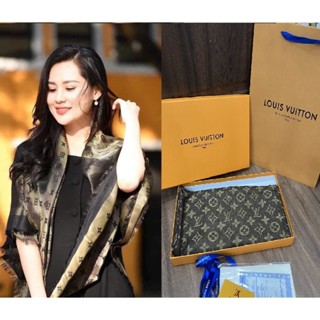 (CAO CẤP) Khăn gấm lụa LV fullbox nâu nhũ vàng khăn choàng cổ to rộng sang trọng quà tặng  LYLY./store999
