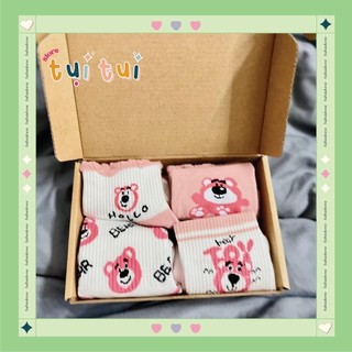  4 tất vớ nam nữ gấu dâu cute phong cách hàn quốc cotton