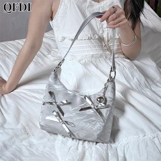 QFDI Túi đeo vai ba lê Túi đeo vai nữ nơ bạc Túi đeo vai mới