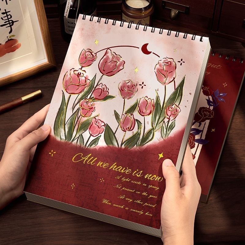 Sách vẽ dày dễ thương A4 Sách phác thảo 8k Sách vẽ trẻ em Vỏ hoa Tulip kiểu Pháp