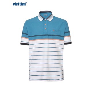Áo thun Polo có túi VIETTIEN SMART CASUAL cotton phom regular fit xanh trắng - 6S3076CRY/P1CC