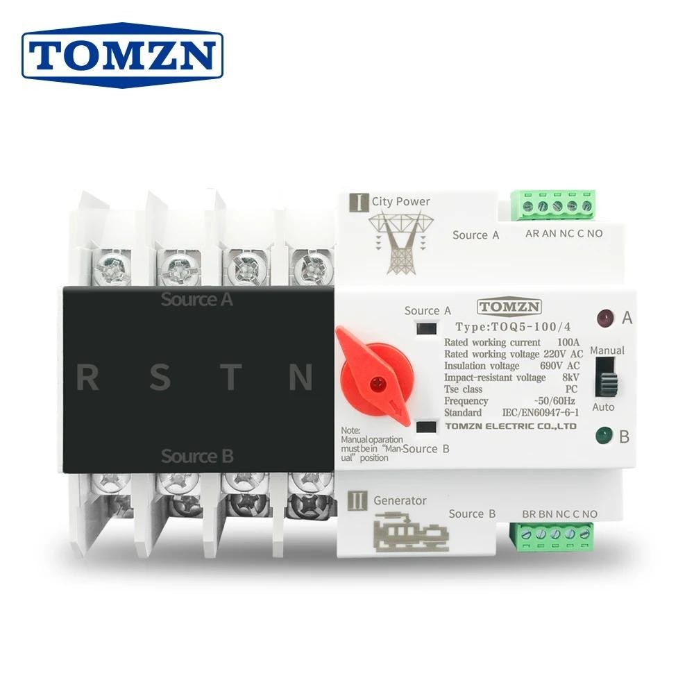 3 pha Din Rail ATS Công tắc chuyển tự động công suất kép Công tắc chọn điện Công tắc nguồn không bị gián đoạn 4P 63A 100A 125A