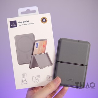 Ví da đựng thẻ WIWU Mag Wallet MW-001, ví da tích hợp giá đỡ hít nam châm từ tính, xếp gọn mặt sau điện thoại dành
