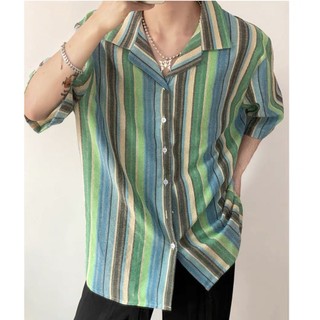 Áo sơ mi linen sọc màu Hawaii form rộng