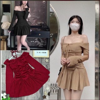 Đầm body nữ bẹt vai phối đuôi xòe chất vải thun xốp 4 chiều FreeSize 01