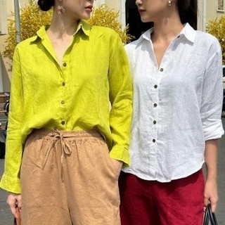 Áo sơ mi nữ tay dài vải linen tưng premium - roxy linen wear - a7025