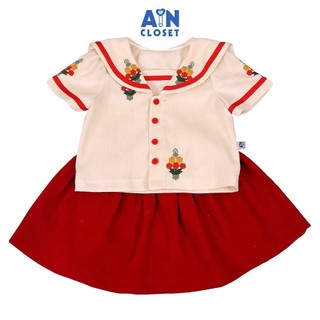 Set Áo váy bé gái họa tiết Hoa Thêu Đỏ nhung text - AICDBGR5LXAX - AIN Closet