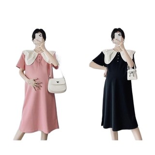 Váy suông đầm bầu thiết kế THUN TỔ ONG CỔ SEN xinh xắn tiểu thư V200 Thai kỳ Thoải mái