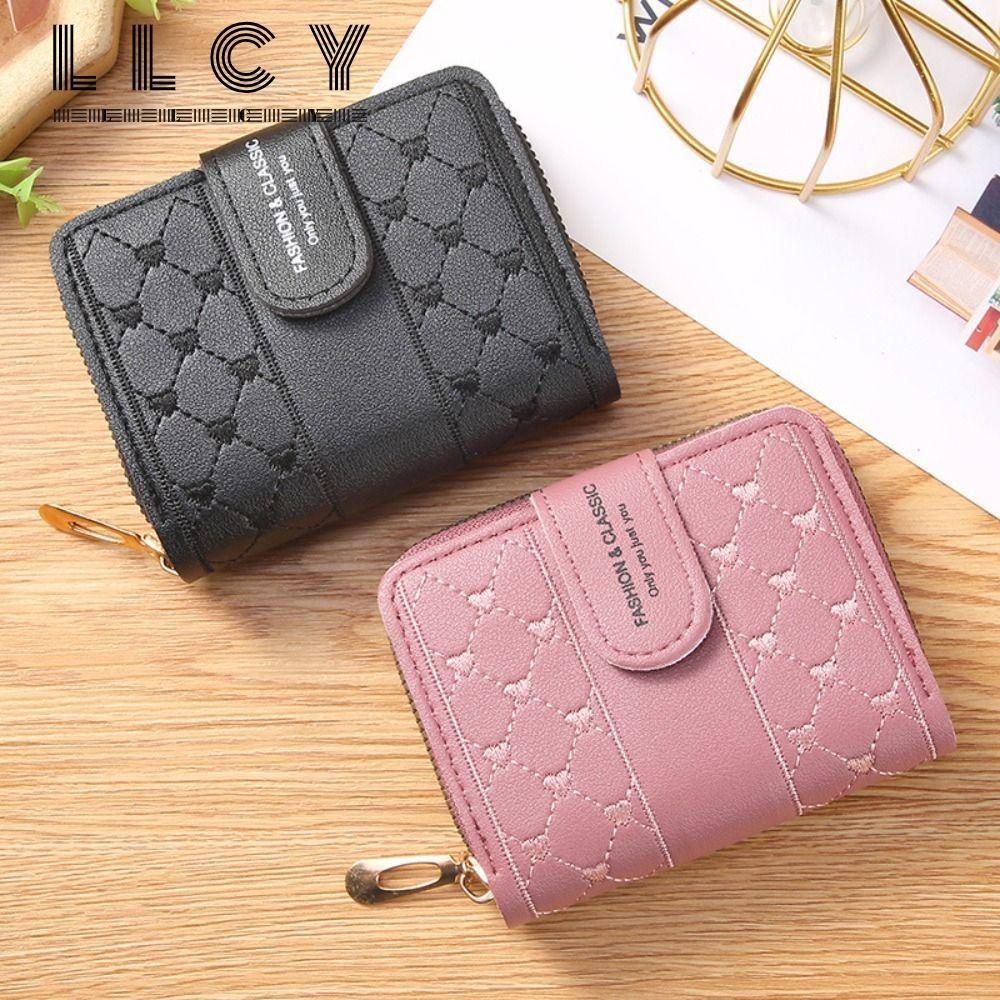 LLCY Ví Đựng Tiền Xu Và Thẻ Bằng Da Cỡ Lớn Thêu Họa Tiết Trái Tim Đơn Giản Thời Trang Cho Nữ