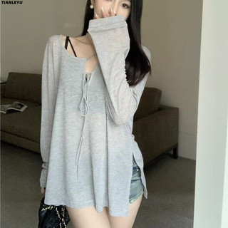TIANLEYU áo phông áo thun nữ croptop baby tee Dễ thương Cổ điển Stylish Thời trang WTX2392TT3 240206