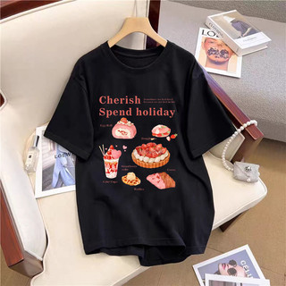 Fashmily 100% Cotton Mới Áo Thun Nữ Quá Khổ Mùa Hè Rời Tay Ngắn Cổ Tròn Quần Áo