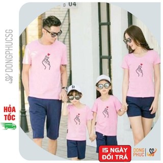Áo thun đồng phục gia đình 3/4/5 người mẫu bắn tim màu hồng thun cotton mềm mịn GD309HN DONGPHUCSG